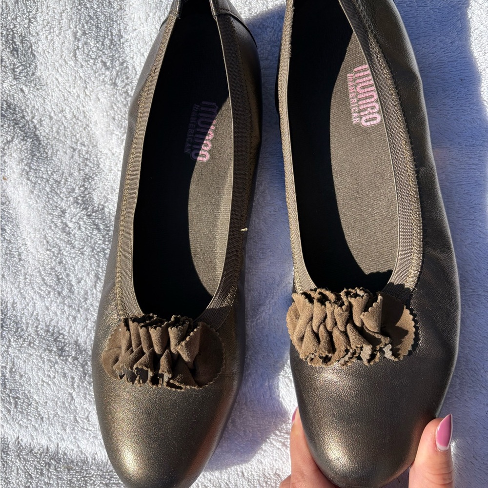 Munro Metallic Bronze Flats with Ruffle Detail